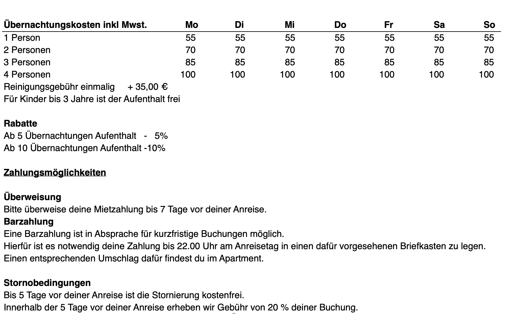 Hornbogen- Apartments | Preise